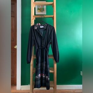 semi sheer maxi dress, black wi floral, vintage.